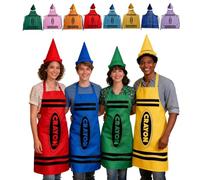 Grembiuli a pastello e cappelli a cono da gnomo, grembiule colorato a pastello e divertenti cappelli a cono da gnomo, set di pastelli per adulti, uomini e donne, gruppo familiare divertente, 8 colori