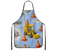 Grembiuli a tema costruzione per cucina, blu fumetto pesante macchinari cucina adulti grembiule, divertente abbigliamento da lavoro per barbecue giardinaggio C, Blu, 24x31 Inch