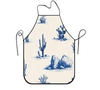 Grembiuli da cucina con cactus del deserto, blu botanico vintage, grembiule da cucina, estivo, barbecue, giardinaggio, chef, biancheria da lavoro, lavabile, Blu, 24x31 Inch