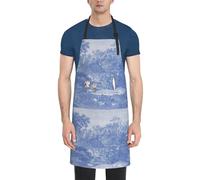 Grembiuli da cucina,Grembiule da cucina con tasche,Grembiuli da cuoco impermeabili regolabili con pettorina,Toile Blue Toile De Jouy