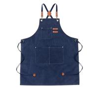 Grembiuli da cuoco for uomo e donna con ampie tasche, grembiule lavoro regolabile incrocio sulla schiena in tela di cotone(Blue)