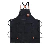Grembiuli da cuoco for uomo e donna con ampie tasche, grembiule lavoro regolabile incrocio sulla schiena in tela di cotone(Black)