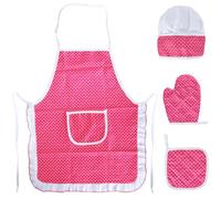Grembiuli per Bambini,Grembiule da Cucina per Bambini con Tasche,Set Grembiule e Cappello da Chef,Include Guanti da Forno,Cappello da Chef Elastico per Cucinare,Cuocere al Forno,Dipingere,3-8 Anni