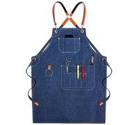Grembiuli per uomo, Grembiule da carpentiere in tela cerata con tasche multiple, blu e nero, taglia XL(Blue)