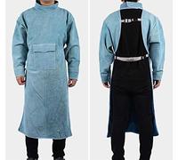 Grembiuli per uomo, Grembiule da saldatore in pelle, grembiule da saldatore in pelle di vacchetta, resistente alle fiamme, protezione for il collo, tascabile, blu 120 cm