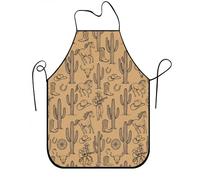 Grembiuli vintage occidentali per cucinare, marrone cowboy cactus modello grembiule da cucina per adulti, grembiule rustico per barbecue giardinaggio chef grembiule da lavoro, Marrone, 24x31 Inch