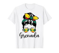 Grenada Patriotic Messy Bun Bandiera Grenadian Ragazza Mamma Mamma Maglietta
