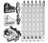 Grendly Matite musicali con note musicali a tema musica, matite in legno, confezione grande, tastiera, matite divertenti, gomme, regalo (24 pezzi)
