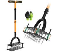 Grenebo Aeratore per prato - Aeratore per prato - Aera e scioglie il terreno per un flusso d'aria ottimale, aeratore manuale in metallo per prato (nero e arancione)