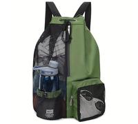 GREOPE Borsa da nuoto in rete con coulisse con una comoda tasca bagnata, adatta per palestra, campeggio all'aperto, spiaggia e surf, verde