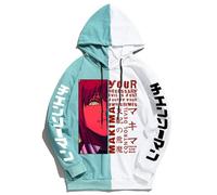 GREOPE Felpa con Cappuccio Chainsaw-Man Anime, Streetwear Stampato, Felpa alla Moda per Uomo e Donna, Abbigliamento Sportiv 8-Light Green+White||4X_l