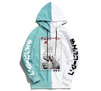GREOPE Felpa con Cappuccio Chainsaw-Man Anime, Streetwear Stampato, Felpa alla Moda per Uomo e Donna, Abbigliamento Sportiv 10-Light Green+White||4X_l