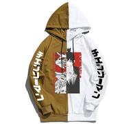 GREOPE Felpa con Cappuccio Chainsaw-Man Anime, Streetwear Stampato, Felpa alla Moda per Uomo e Donna, Abbigliamento Sportiv 11-Khaki+White||4X_l