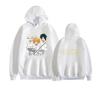 GREOPE The-Promised-Neverland - Felpa con cappuccio unisex con stampa anime, a maniche lunghe, alla moda, bianco, M