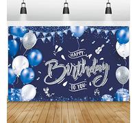 GRESATEK Buon Compleanno Banner, Happy Birthday Banner di in Argento Blu Decorazioni per Uomini Donne Feste, Sfondo per Poster con Segno di Compleanno Super Grande