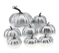 Gresorth 8pcs Dimensioni Assortite Falso Fatto a mano Silver Cuoio Zucche Artificiale Caduta Vendemmia Halloween Decorazione Casa Colonica
