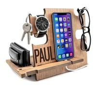 Greta Oto Docking Station in Legno Organizzatore da Scrivania per Lui Supporto Smartphone Idea Regalo per Uomo Personalizzato Svuotatasche da Ingresso San Valentino Regali Natale per Uomini