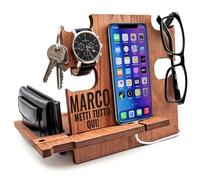 Greta Oto Svuotatasche in Legno Personalizzato Organizer da Scrivania e Comodino con Supporto per Smartphone Porta Orologi Regalo Festa del Papà