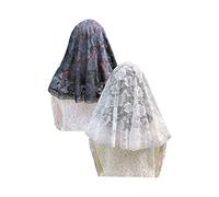 Grettytling Mantilla - Velo da chiesa da donna cattolica per cappella da donna, sciarpa a forma di D, 2 pezzi, nero e bianco, M