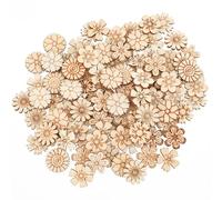 Grevosea 100 fiori in legno grezzi, in legno vuoto, con motivo a foglie e fiori, ritagli fatti a mano, per dipingere la casa, ornamenti per matrimoni, decorazioni (set B)