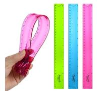 Grevosea 3 righelli flessibili, 30 cm, in plastica trasparente, morbidi, pieghevoli, con centimetri e pollici, per bambini e adulti, scuola, aula e ufficio, colore: rosa, verde, blu