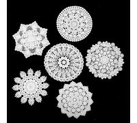 Grevosea 6 centrini in pizzo per tavoli, tovagliette rotonde in pizzo bianco all'uncinetto, 15,2 cm, sottobicchieri fatti a mano all'uncinetto, per cucina, sala da pranzo, Natale, inverno, decorazione