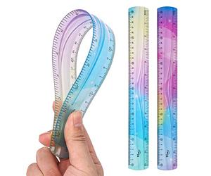 Grevosea Righello flessibile in plastica infrangibile da 30 cm, colorato, pieghevole, bordo dritto, ideale per bambini e adulti, scuola, casa, ufficio, 2 pezzi