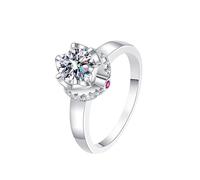 Grewod Anelli a Fascia Donna Oro Bianco 9k 375 Diamante Laboratorio Bianco Rotondo con Rubino Corona Fiore 6 Poli 1ct 6.5mm Anello Matrimonio Gioielli Taglia 23
