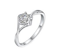 Grewod Anelli Argento 925 Donna Moissanite Rotonda Classica a Cuore Cavo da 0.5ct Anello Fede Taglia 27