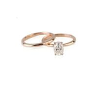 Grewod Anelli Donna Fedine in Oro Rosa 585 Set di 2 Anelli con Moissanite Ovale da 1ct Compleanno Misura 26