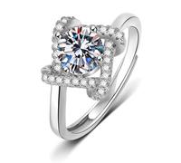 Grewod Anello di Fidanzamento Donna Oro Bianco 14 Carati Diamante Laboratorio Bianco Rotondo Regolabile Torto Fede Anelli Gioielli Misura 23