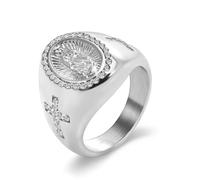 Grewod Anello Donna Acciaio Inox Croce della Vergine Maria con Zirconi | Gioielli Anelli 19mm con Pietra
