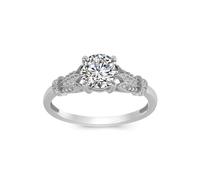 Grewod Anello Matrimonio Donna Argento 925 Elegante Fiore a 4 Punte da 1ct di Moissanite Rotonda con Zirconi Anello Fedine Taglia 16