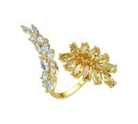 Grewod Anello Oro 585 Donna Citrino Giallo Bianco Marquise con Moissanite Foglie Regolabili Fiore Anello a Fascia Gioielli Taglia 18