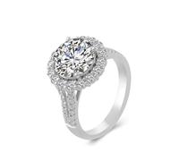 Grewod Anello Oro Bianco 750 per Donna Moissanite Rotonda a 4 Punte di Lusso da 2ct Anelli Fedina Taglia 26