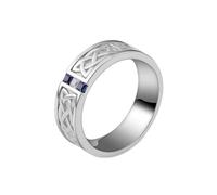 Grewod Anello Oro Bianco Uomo 18kt Nodo Celtico con Moissanite Quadrata e Zaffiro Laboratorio Anello Matrimonio Taglia 22