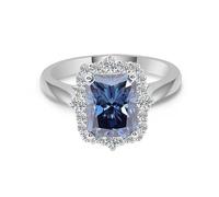 Grewod Anello per Matrimonio in Oro Bianco 14k 585 per Donna Fiore con Moissanite Blu da 2ct Fede Anello Taglia 18