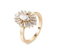 Grewod Anello per Matrimonio Oro 14kt Donna Fiore con Moissanite a Forma di Marquise da 4x8mm Anelli a Fascia Misura 26