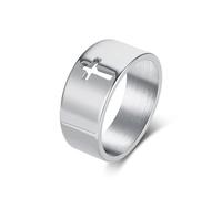 Grewod Anello Uomo Acciaio Inossidabile Croce larga Argento Taglia 20, 10mm, Fedina Anello