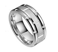 Grewod Anello Uomo Scanalatura Spazzolato e Lucido Taglia 13-32, Tungsteno, 8mm, Anello per Matrimonio