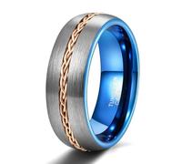 Grewod Anello Uomo Tungsteno Spazzolato con Intarsio a Catena Taglia 14, Blu Argento, 8mm, Anello Promessa Matrimonio