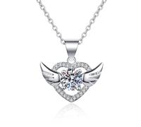 Grewod Collana Ciondolo Donna Oro Bianco 9k 375 Diamante Laboratorio Bianco Rotondo Ala del Cuore Ciondolo con Catena Gioielli 40+5 cm