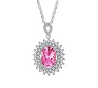 Grewod Collana con Pendente Donna Oro Bianco 14k 585 Topazio Rosa Ovale con Diamante Laboratorio Fiore di Lusso Ciondolo con Catena Gioielli 40+5 cm