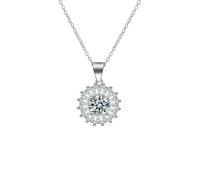 Grewod Collana con Pendente Donna Oro Bianco 9k Diamante Laboratorio Bianco Rotondo Fiore Ciondolo con Catena Gioielli 40+5 cm