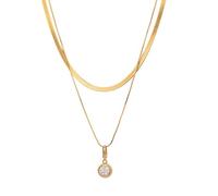 Grewod Collana in Argento 925 per Donna Doppia Catena a Serpente con Moissanite Rotonda da 1ct Collana con Ciondolo 42cm