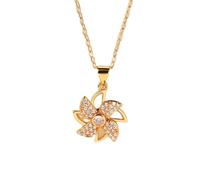 Grewod Collana Oro 14K Donna Diamante Laboratorio Bianco Rotondo Mulino a Vento Ciondolo con Catena Gioielli 40+5 cm