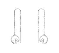 Grewod Orecchini Anallergici Oro Bianco 18kt Donna Catena Lunga con Cuore Luna e Diamante Rotondo Orecchini a Filo