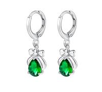 Grewod Orecchini Eleganti Donna Oro Bianco 14k Granato Verde Fiocco Orecchini Pendenti Gioielli