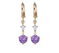 Grewod Orecchini Lunghi Donna Oro Giallo 375 Ametista Viola Rotondo con Moissanite Elegante Orecchini Pendenti Gioielli