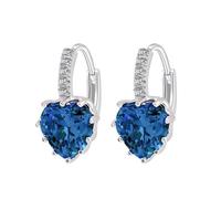 Grewod Orecchini Oro Bianco Donna 18 K Zaffiro Laboratorio Blu Cuore con Moissanite Elegante Orecchini Cerchio Gioielli